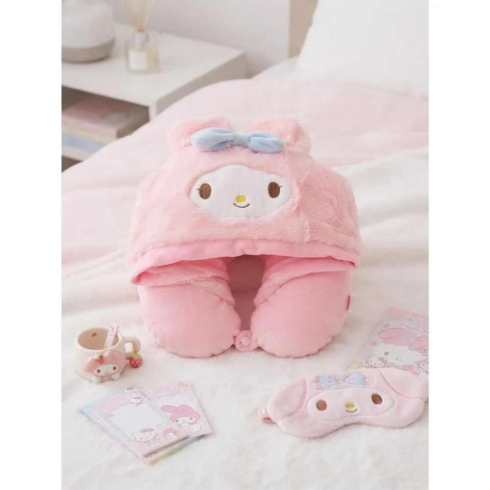 Sanrio My Melody Hooded Travel Neck Pillow Convertible Plush Pink Cute Kawaii